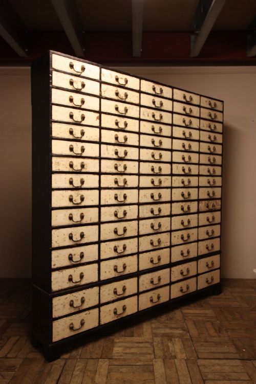 Amazing Antique Bank of 75 Drawers in Period Paint.