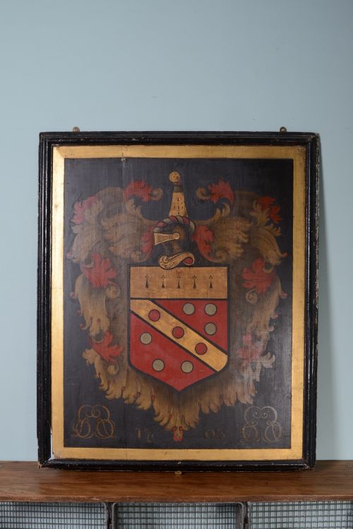 Huge Early 18th Century Antique Coat of Arms Painting
