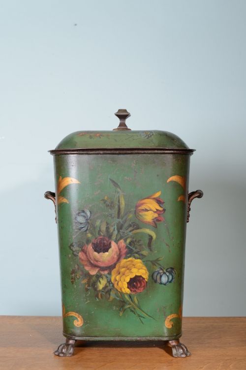 Rare Antique Tole Ware Coal Scuttle.