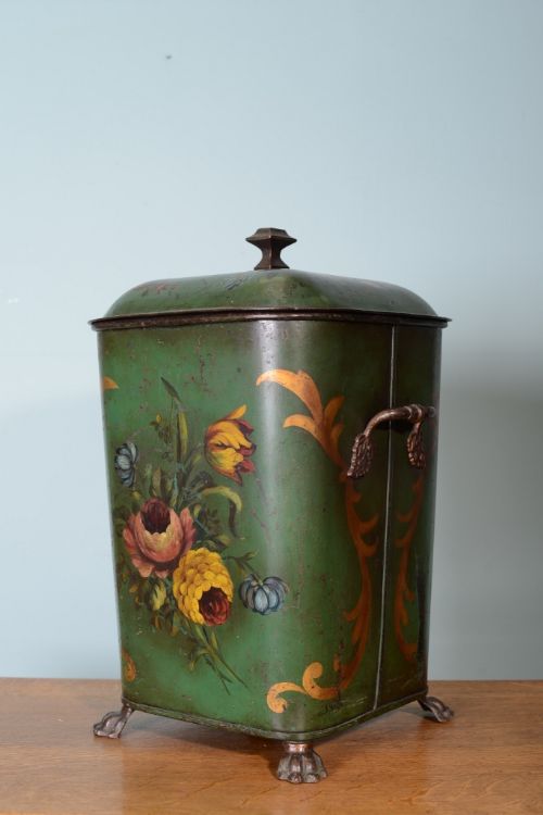 fig 1. Rare Antique Tole Ware Coal Scuttle.
