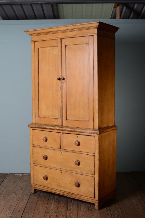 fig 1. 19th Century Painted Pine Linen Press Cupboard.
