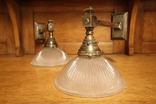 Pair of Edwardian Antique Halophane Wall Lights.