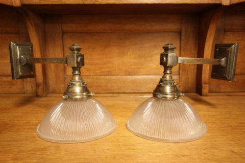 fig 1. Pair of Edwardian Antique Halophane Wall Lights.
