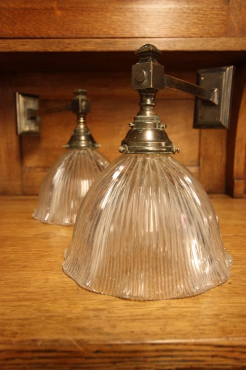 Pair of Edwardian Antique Halophane Wall Lights.