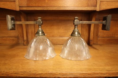 fig 1. Pair of Edwardian Antique Halophane Wall Lights.
