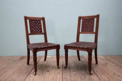 fig 1. Great Set of Six Gillows Antique Walnut & Leather Dining Chairs.