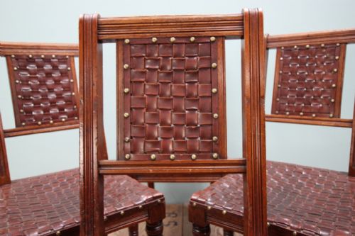 fig 2. Great Set of Six Gillows Antique Walnut & Leather Dining Chairs.