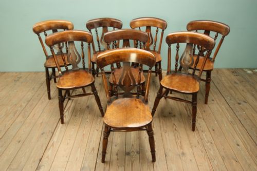 Set of Eight Antique Lancashire Kitchen Dining Chairs