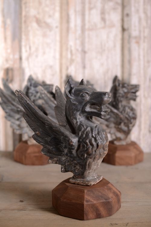 Set of Four Antique Cast Iron Dragon Finials.