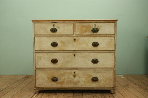 fig 1. English Regency Antique Painted Pine Chest of Drawers