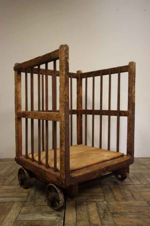 19th Century English Antique Pine Cart on Wheels.