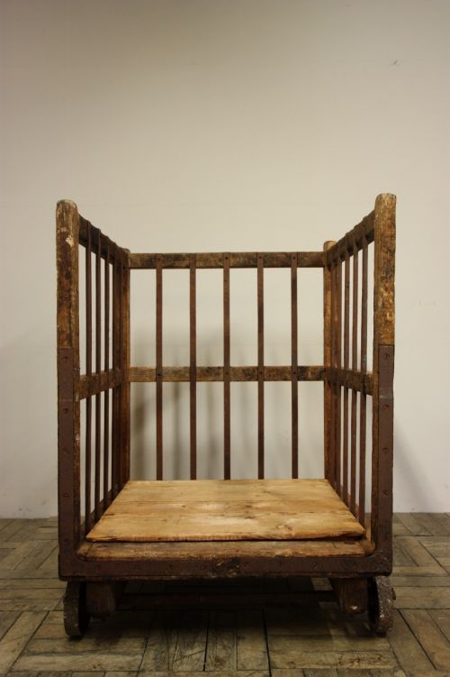 fig 1. 19th Century English Antique Pine Cart on Wheels.