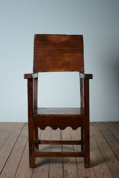 fig 1. 19th Century Primitive Antique Olive Wood Armchair.