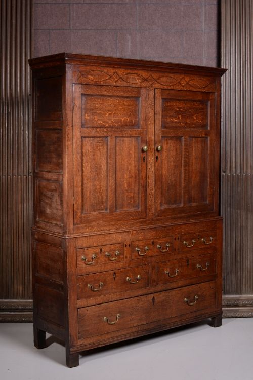 fig 1. 18th Century Welsh Antique Oak Press Cupboard.