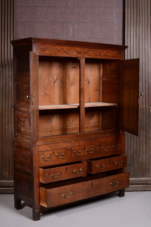 fig 2. 18th Century Welsh Antique Oak Press Cupboard.