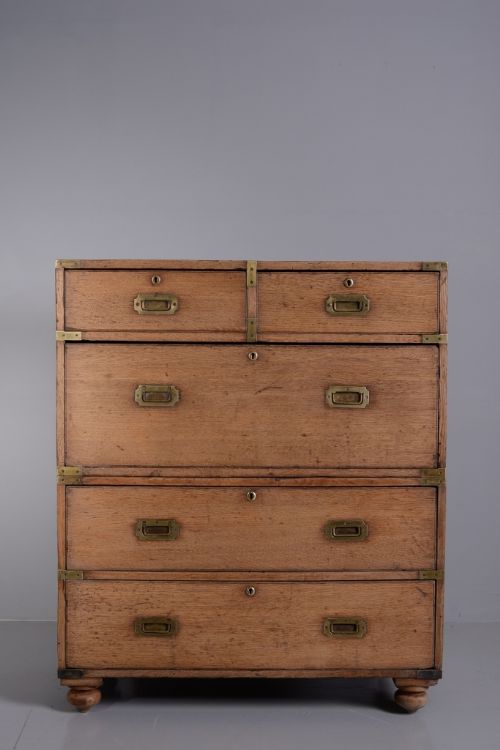 fig 1. Georgian Antique Oak Military Chest of Drawers.