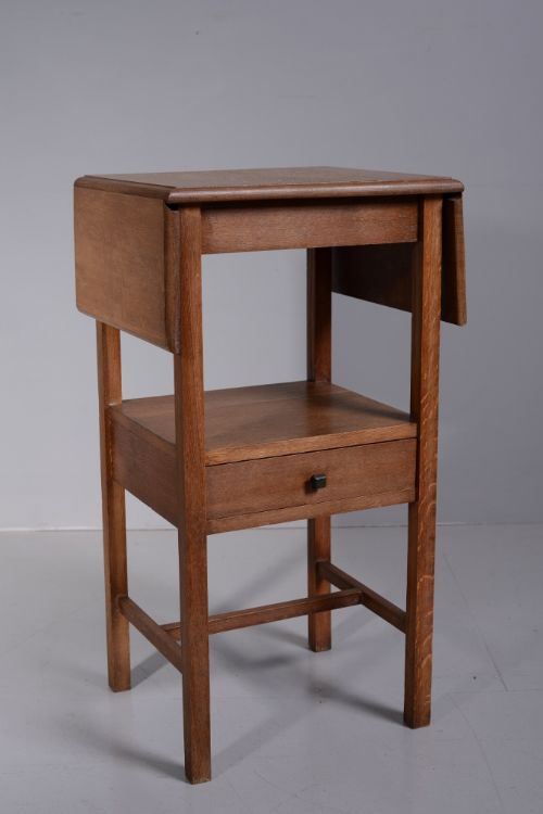 Heals 1920'S Oak Bedside Table with Leaves.