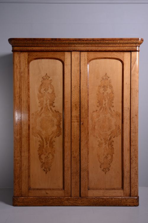 fig 1. Fabulous English Antique Sycamore Double Wardrobe.