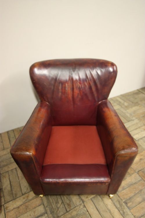fig 1. Pair of 1930's English Leather Armchairs. With Cushions.