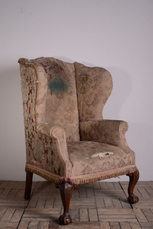 Edwardian Antique Walnut Upholstered Armchair.