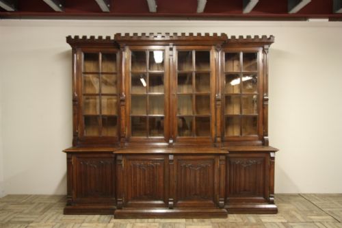 Large English 19th Century Antique Oak Bookcase.