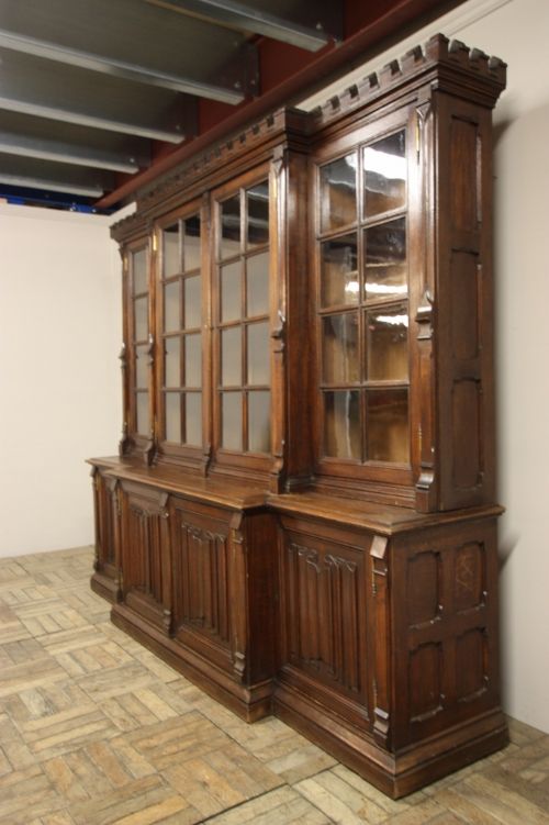 fig 1. Large English 19th Century Antique Oak Bookcase.
