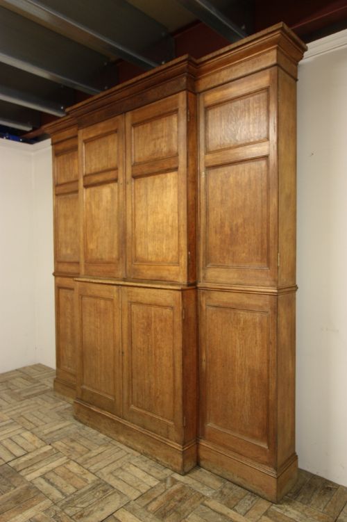 fig 1. Georgian Antique Oak Break Front Bookcase.
