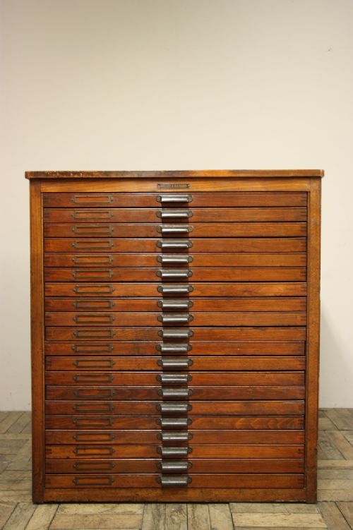 fig 1. Edwardian Antique Oak Print Tray Cabinet.