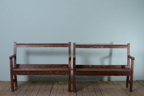fig 1. Pair of Antique Pine Benches in Original Paint.
