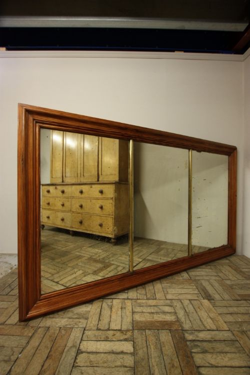 Very Large English Antique Pine Shop Mirror.