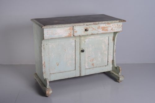 Regency Original Blue Painted Pine Cupboard.