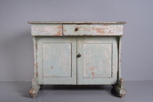 fig 1. Regency Original Blue Painted Pine Cupboard.