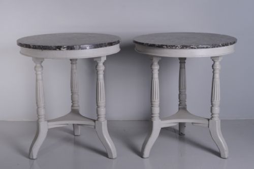 fig 1. Pair of 19th Century Antique Side Tables with Marble Tops.