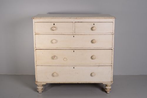 fig 1. English Antique Pine Chest of Drawers in Original Cream Paint.