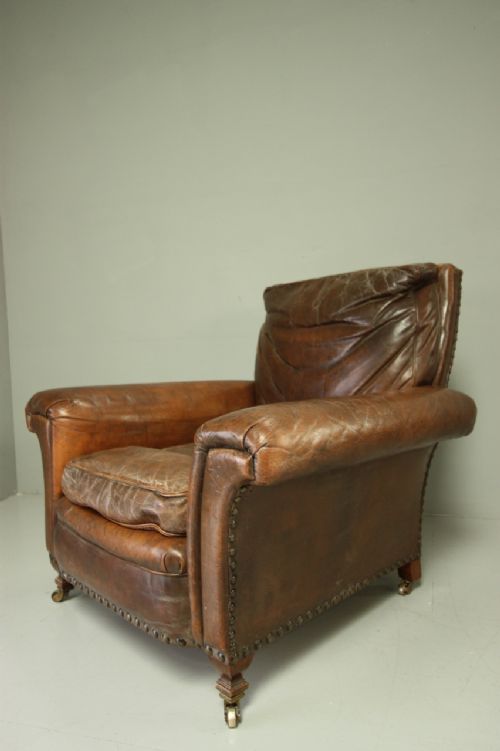 Large Edwardian Antique Leather Armchair.