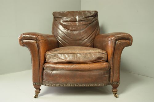 fig 1. Large Edwardian Antique Leather Armchair.