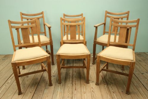 fig 1. Set of Six 1930's Heals Oak Dining Chairs.