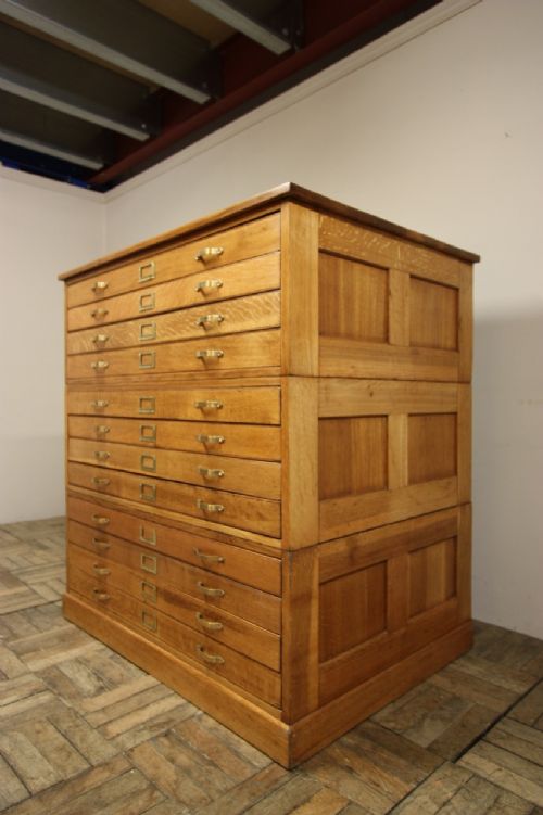 Unusual High Antique English Oak Plan Chest