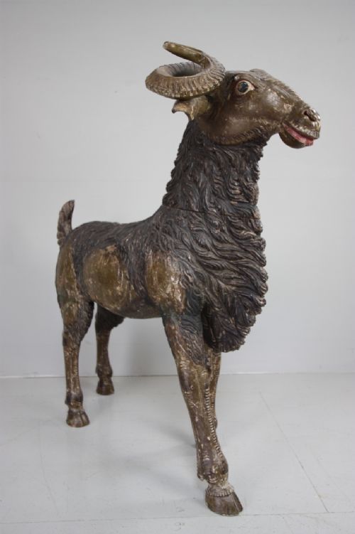 Life Size 19th Century Antique Carved Billy Goat.