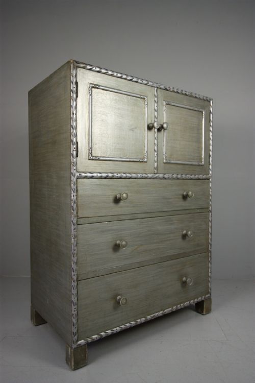 1920'S Heals Tall Boy Cupboard in Original Silver Paint.
