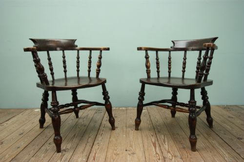 Pair of Antique Smokers Bow Armchairs.