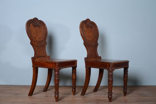 Super Pair of Antique Oak William IV Hall Chairs
