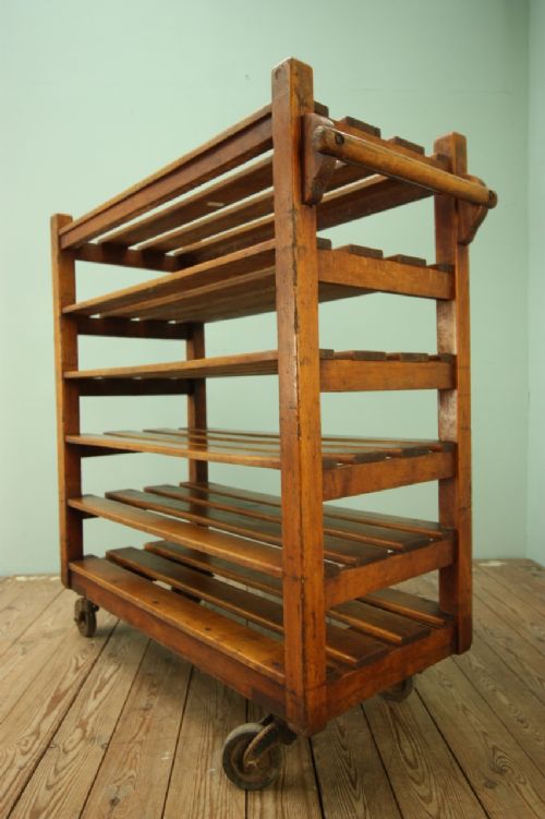 Large Edwardian Antique Birch Slatted Trolley.