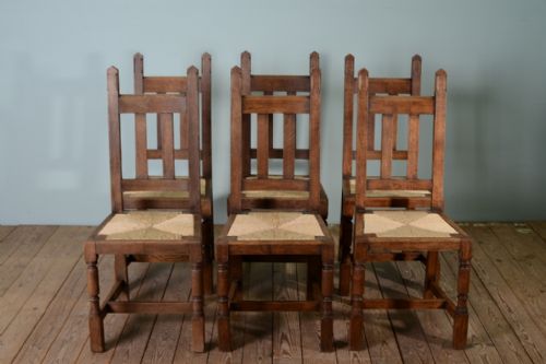 Set of Six Antique Culloden Oak Chairs by Liberty's.