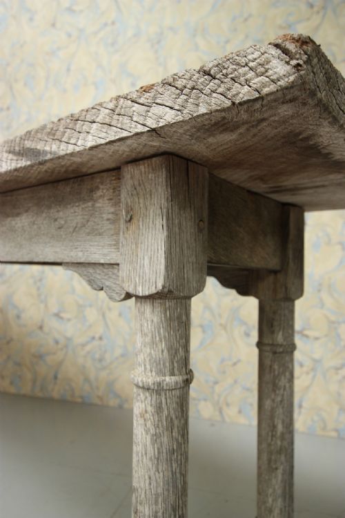 fig 1. English Antique Oak Side Table in Wonderful Silvered Finish. 