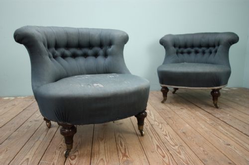 Pair of English Antique Upholstered Side Chairs.