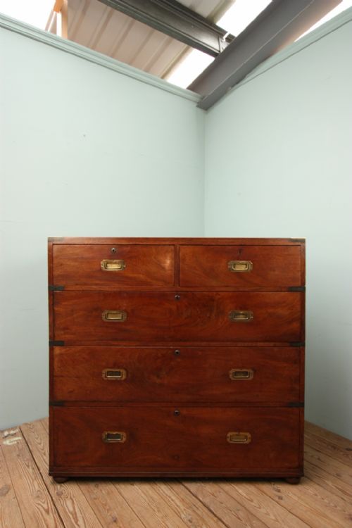 fig 1. English Mahogany Antique Military Chest of Drawers.