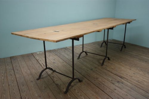 Edwardian Antique Pine & Iron Dining Tables. 2 Available.
