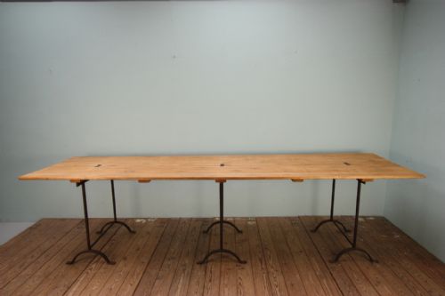 fig 1. Edwardian Antique Pine & Iron Dining Tables. 2 available.