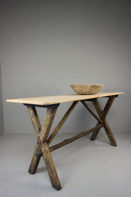 Georgian Antique X Frame Tavern Table in Paint.